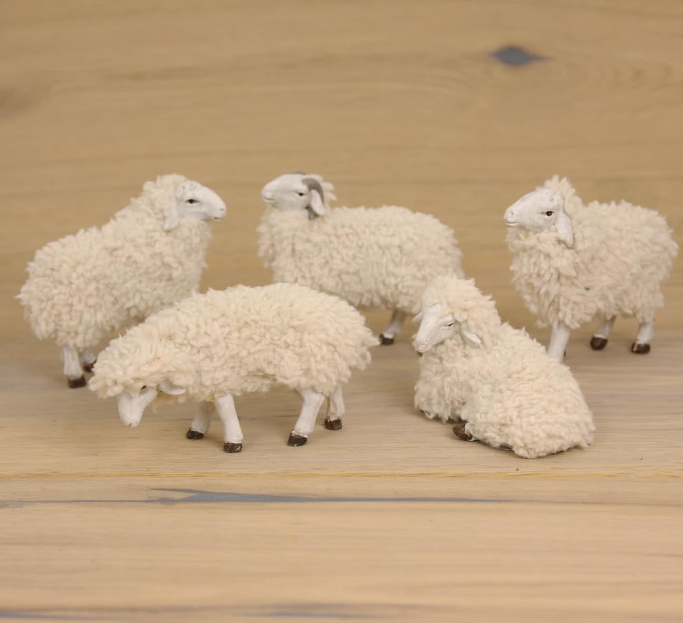 FADEDA 5 ovejas de lana/altura: 7 cm/pintadas a mano/detalladas figuras de belén - decoración de mesa de Navidad cuna accesorios