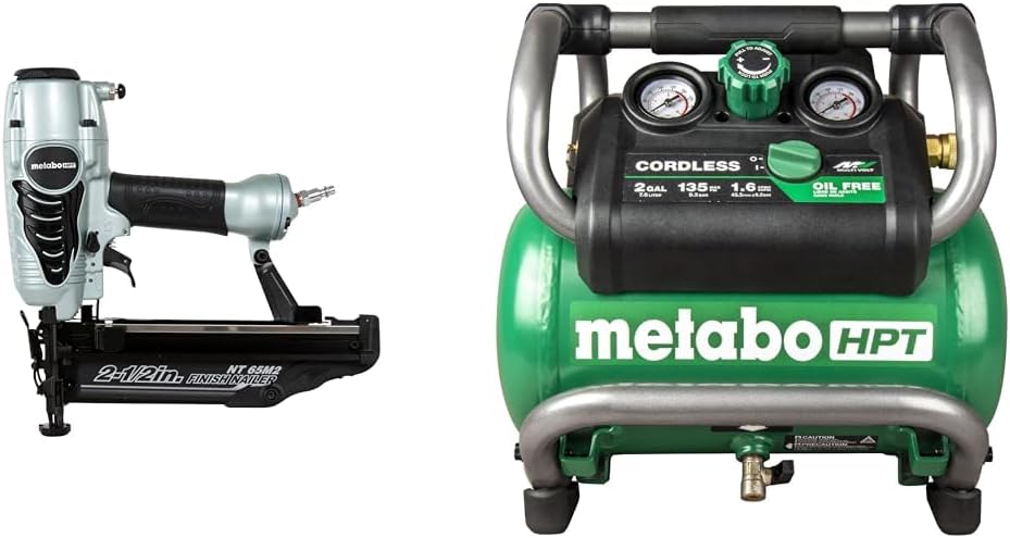 Bundle of Metabo HPT Finish Nailer | NT65M2S + Metabo HPT 36V MultiVolt Cordless Air Compressor | Tool Only, No Battery | EC36DAQ4