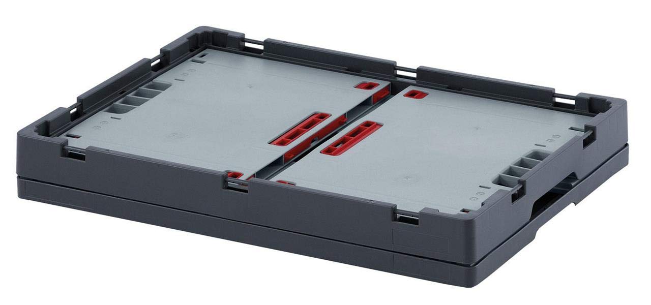 Auer Faltbox FB 64/42 3er Set mit Rollwagen | Klappboxen 60x40x42cm, 87L | 3X Transportbox mit rotem Transportwagen | Lagerbox stapelbar und faltbar | Kommissionierbox stabil