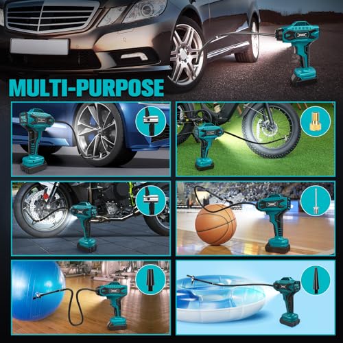 Image of DIYtoolifz 160PSI Cordless Tire Inflator Compatible with Makita 18V Battery | Portable Air Compressor Air Pump with Digital Pressure Gauge, Fast Inflation for Cars, Motorcycles, Bikes (Tool Onlyl)