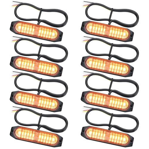 EYPINS 8X 12 LED Frontblitzer Blinklicht Stroboskop 22 Modi Bernstein Warnlicht 12W/Leuchte Warnleuchte Notfall Warnung Blitzer für 12/24V Truck Traktor KFZ LKW Emergency Gabelstapler| IP65 E8&E9