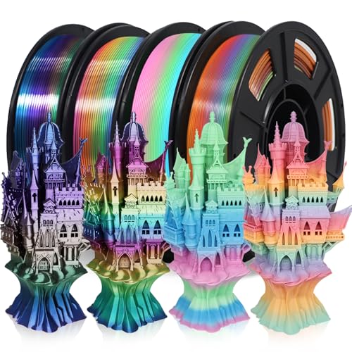 Image of RepRapper Rainbow PLA Filament, Shiny Multicolor Silk PLA 1.75 mm Filament (+-0.03 mm), Sparkle Fast Change Multi-Color Matte 250g*4 Sample Pack 3D Printer Filament for 3D Printer,250g*4