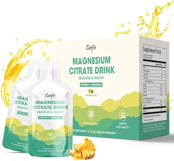 Magnesium Citrate Liquid Supplement(10 Fl Oz),Magnesium Complex Drink/Oral Solution with VitaminB,Zinc, Sodium and Bromelain for Sleep,Muscle,Heart,Gut Support(Pineapple)