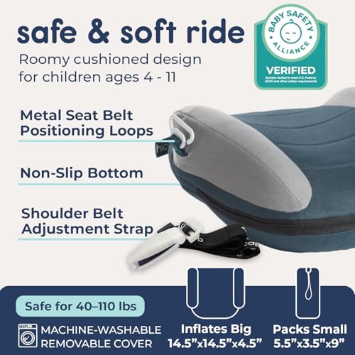 Image of Hiccapop UberBoost Inflatable Backless Booster Seat for Kids, Portable Travel Car Seat | Ocean Steel Blue