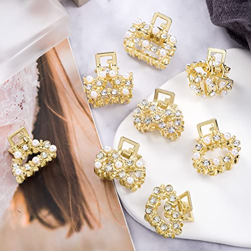 8 pcs mini pinzas de pelo con perla y cristal doradas miniatura 7