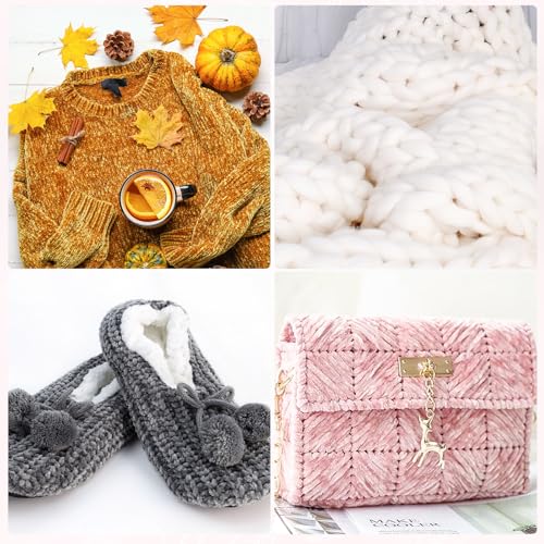 Image of Xinnun 12 Skeins 1116 Yards Chenille Velvet Soft Thick Plush Yarn Bulk for Crocheting Knitting Blanket DIY Weaving Craft, 6mm, 3.5 Oz /Skein(White)