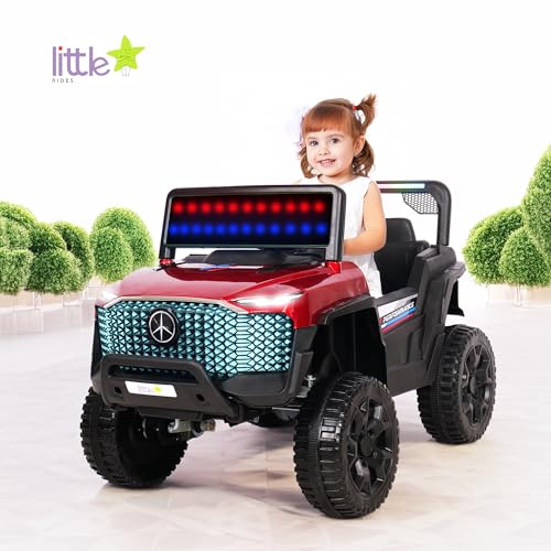 Image of Little Rides Aweto 4x4 Battery Operated Jeep for Kids, Ride on Toy Baby Car with LED & RGB Light & Music, Rechargeable Electric Jeep, Big Battery Car for Kids to Drive 1 to 5 Years Boys Girls (Red)