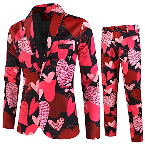 Costume pour homme rouge pastèque en coton mélangé pour la Saint-Valentin et fête décontractée