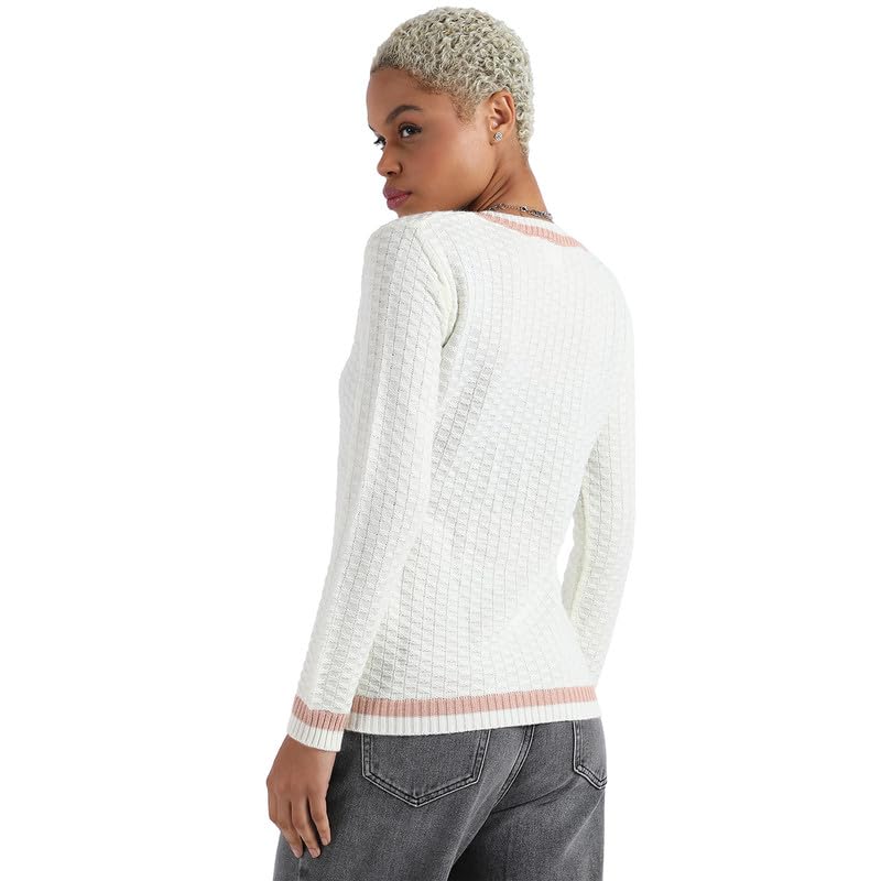 Image of PINACOLADA Women's Solid Ribbed Cropped CardiganFor Casual Wear | V Neck | Long Sleeve | Wool Sweater Crafted with Comfort Fit for Everyday Wear