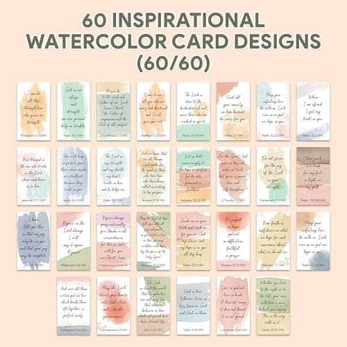 Decorably 60 Pack 3.5x2in Textured Mini Prayer Cards with Bible Verses, 60 Inspirational Watercolor Designs for Women and Men - Prayers, Daily Encouragement, Motivation, Gift