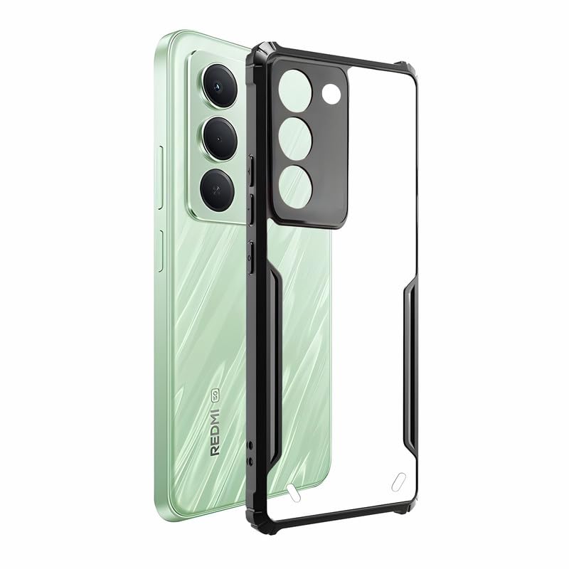 Image of AIBEX Compatible for Redmi 15 5G Mobile Back Case Cover, Crystal-Clear Shockproof Bumper with Camera Guard | 360 Hybrid Protection (TPU+PC) | Anti-Yellow, Slim Transparent - Black