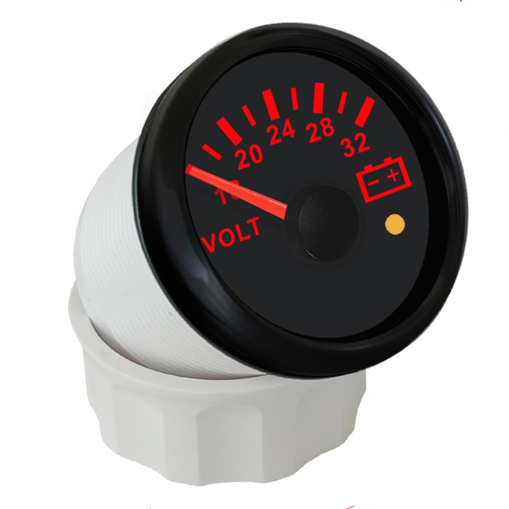 ELING Voltímetro de 52 mm 18 – 32 V 24 V para yates y tractores y barcos con retroiluminación roja y alarma