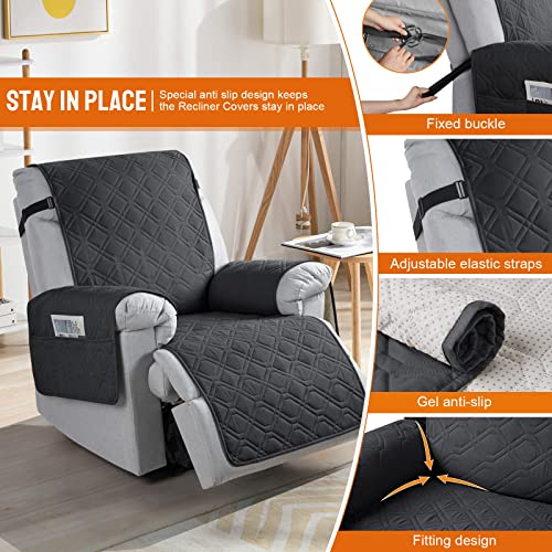Image of VANSOFY 100% Waterproof Recliner Chair Covers, Recliner Cover Non-Slip Dog Chair Cover Furniture Protector Washable Slipcover with Pocket, Elastic Straps for Pets, Dogs(Black, 30 inch)