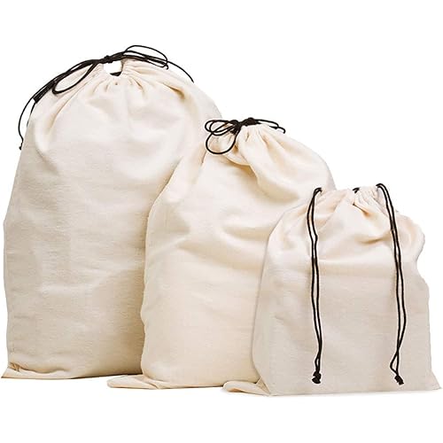 MISSLO Set of 3 Cotton Breathable Dust-proof Drawstring Storage Pouch Bag