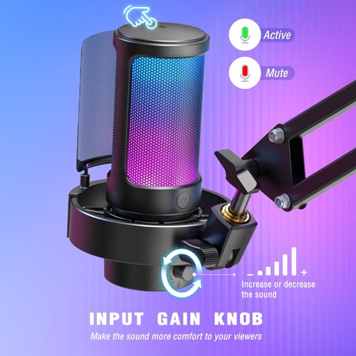 Image of FIFINE A8T Computer Gaming Microphone Kit for PC PS4 /PS5,Streaming Condenser Mic with Boom Arm Stand, Tap to Mute, Mute Button Gain Control for Podcast, YouTube, Black