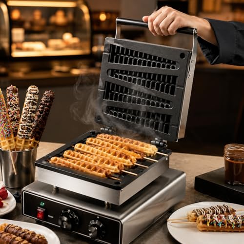 Image of Lolly Stick Waffle Machine, Commercial Electric Waffle Pop Maker, Non-Stick Stick Waffle Baker for Cafe Bakery Restaurant