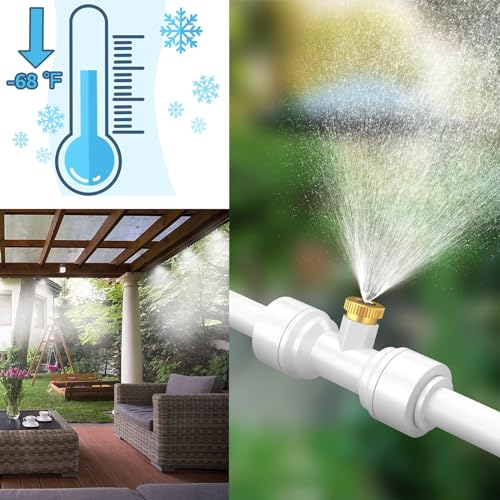 zycBernoi Misters for Outside Patio, Outdoor Water Misting Cooling System with 59FT Misting Line 16 Mist Nozzles Brass Adapter (3/4\"), Water Mister for Outside Patio Cooling, Kids Pets Water Playing