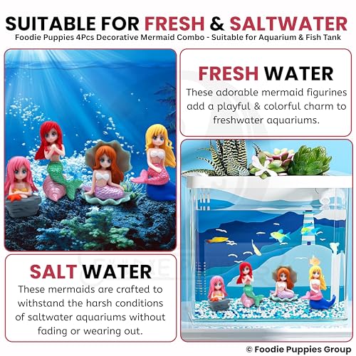Image of Foodie Puppies Aquarium Decorative Ornament - (Combo of 4 Mermaid Divers) | Cute Little Diver Decoration for Fish Tank | Creative Aquarium and Terrarium Accessory | Marine Landscape Resin Sculpture