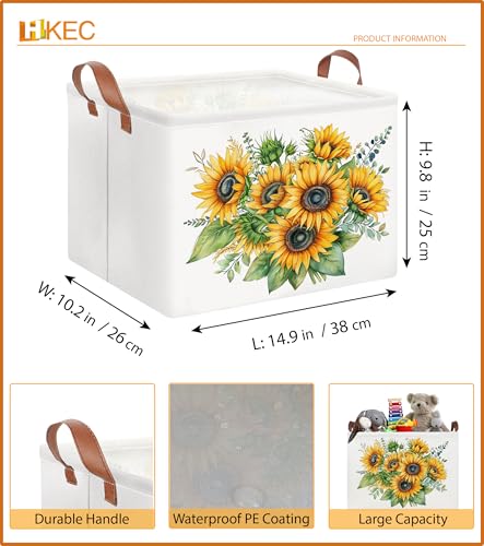 Image of Rectangle Books Storage Basket,Gift Basket Empty with Handles,Cute Organizer Storage Bin,Room Decor(Sunflower)