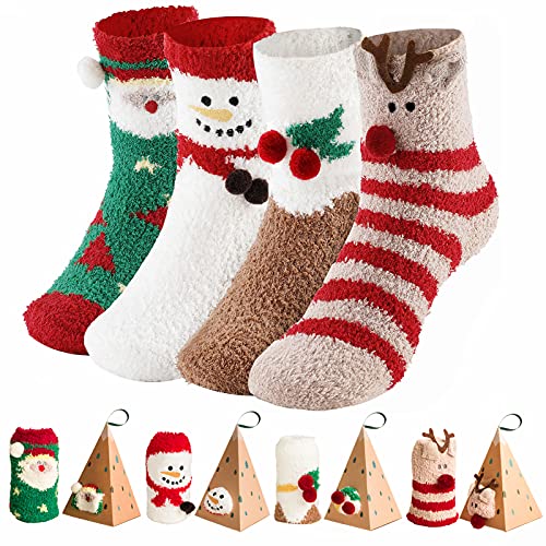 Fuzzy Socks Christmas Slipper Socks SalLady Fluffy Warm Girls Socks Cute Kids Long Crew Socks Winter Cozy Thick Socks Super Soft Fleece House Sleep Stockings Comfy Plush Ankle Socks for Teens Holiday Gift