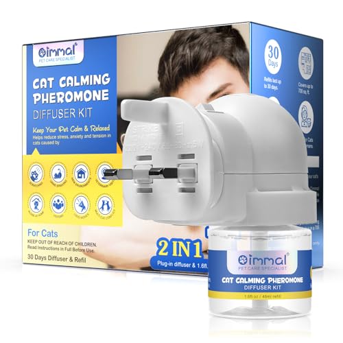 Calming Diffuser For Cats and Kittens,Cat Anxiety Relief Diffuser- 2 In 1 UK Plug-In Refillable Pheromone 30 Days Diffuser+Refill 48ml,Comfort,Calming&Relax Anxious,Anti-Stress,Cope Behavioural Issues