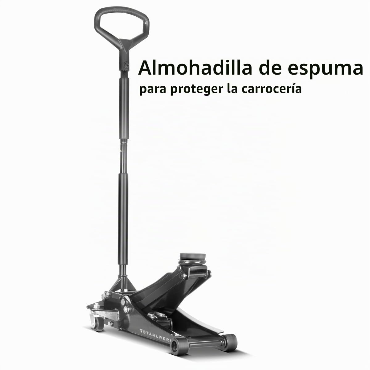 STAHLWERK Gato hidráulico con capacidad de carga de 3 toneladas, extraplano, rango de elevación de 73 a 500 mm, ruedas de goma, pistón doble, gato hidráulico, gato hidráulico (WHB-73 ST)