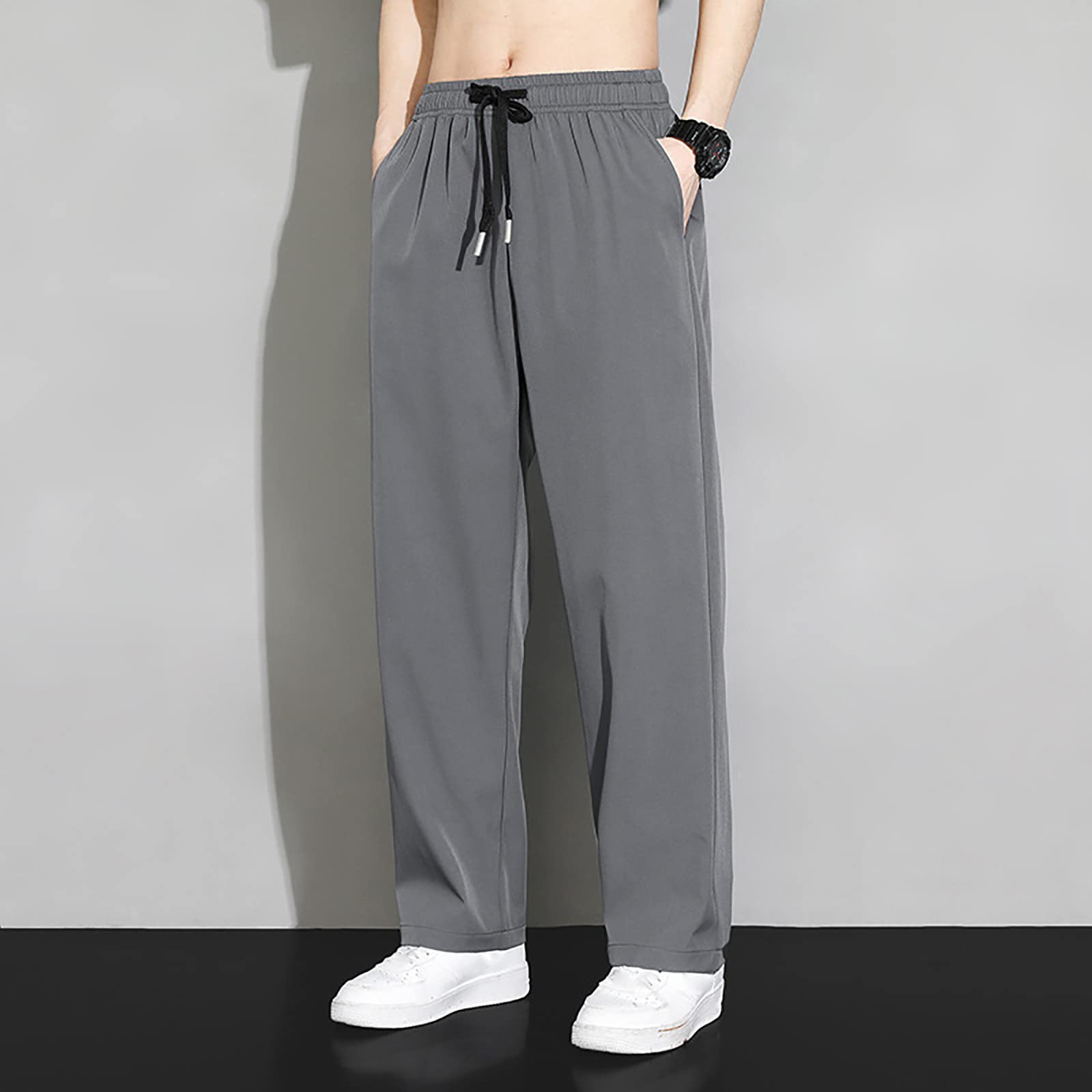 Pantalones de traje de seda de hielo para hombre, de alta elasticidad, no planchar, antiarrugas, pantalones clásicos, fríos y transpirables, de secado rápido, ligeros y finos,