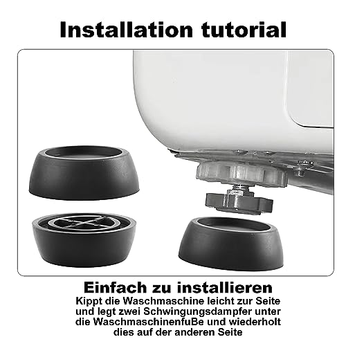 4 Stk Vibrationsdämpfer Waschmaschine, Schwingungsdämpfer Waschmaschine, Antivibrationsfüße Fußpolster Fussdämpfer, Anti Vibration Füße Dämpfer für Waschmaschinen Trockner Gummifüße (Schwarz)