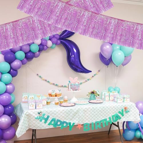 Image of BEISHIDA 3 Packs Metallic Foil Fringe Garland Shining Purple Wall Hanging Tinsel Fringe Banners for Car Floats Bridal Shower Wedding Birthday Easter Graduation Holiday Party Decoration(30 Feet)