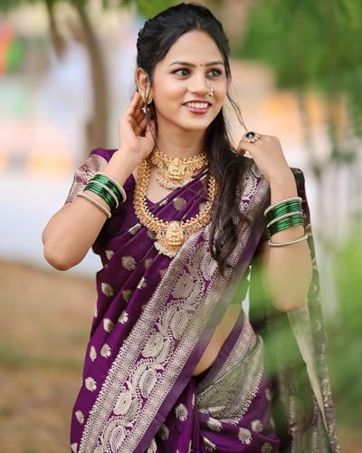 Image of Sugathari Women's Maroon Banarasi Kanchipuram Art Silk Saree for Women - Traditional Wedding & Party Saree with Blouse Piece - Ethnic Indian Silk Saree for Bridal, Festive (KS-156)
