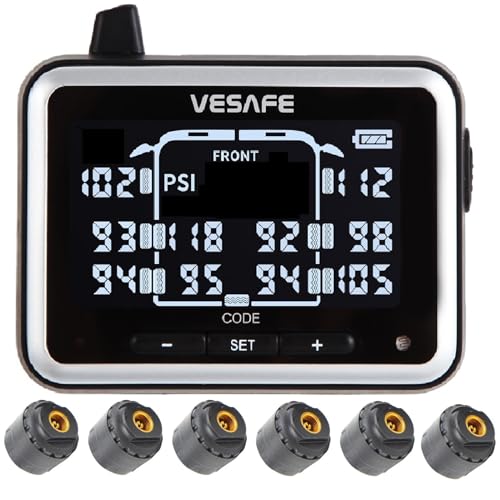 VESAFE TPMS, Wireless Tire Pressure Monitoring System for RV, Trailer, Coach, Motor Home, Fifth Wheel, Including 6 Anti-Theft sensors.