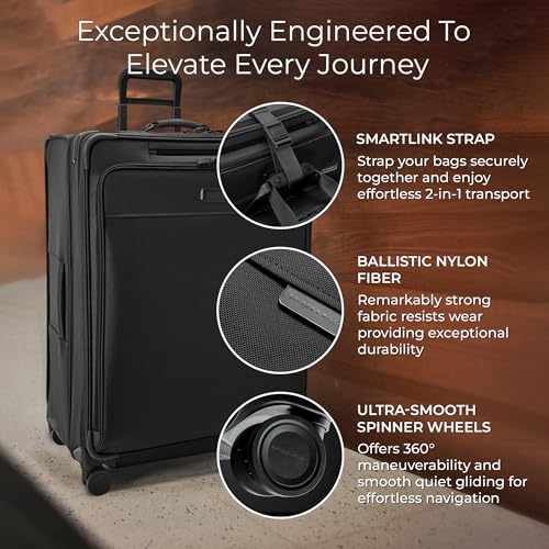 Image of Briggs & Riley 31 inch Extra Large Expandable Spinner - Checked Luggage for Travel, Suitcases with Wheels, Softside Rolling Bag for Men & Women, Self-Repairing Zipper - Baseline Collection, Black