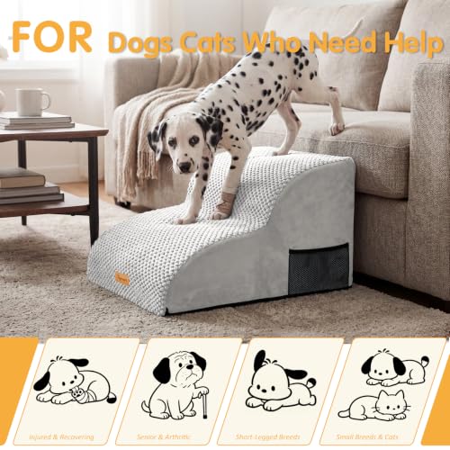 Image of Topmart High Density Extended Foam Dog Ramp&Steps 2 Tiers,11.8 inch High | Non-Slip Dog Stairs,Soft Foam Pet Ladder with Removable Cover,Best for Injured,Older Cats,Pets with Joint Pain