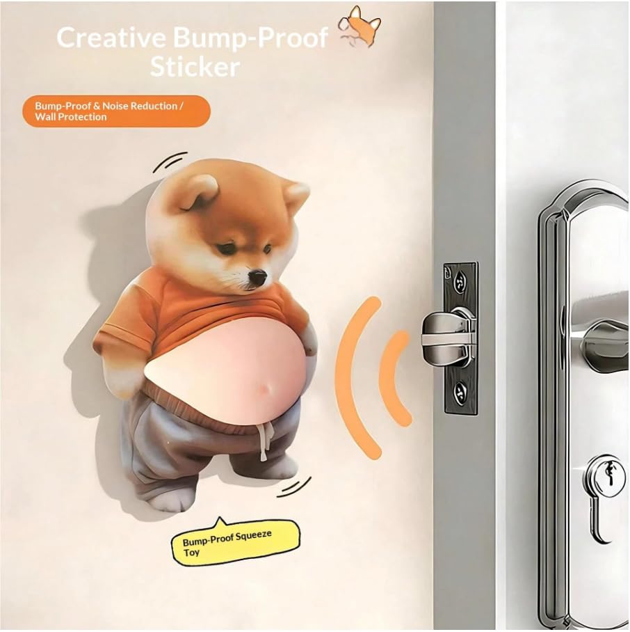 Image of KIMEE 3D Cute Dog Door Stopper Wall Protector, Self Adhesive Silicone Bumper, No Noise Anti Collision Door Stop, Wall Guard Sticker, Reusable Soft Cushion Door Stopper for Home Office sidawhope