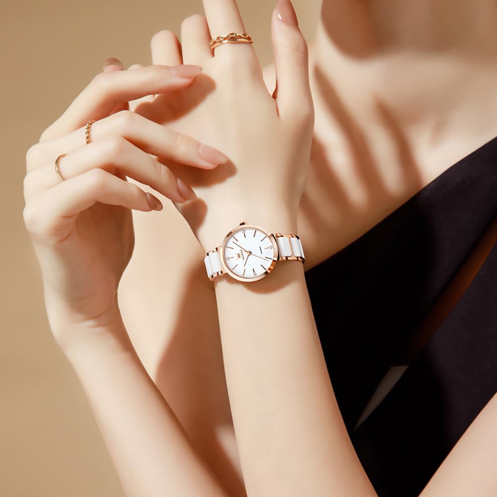 OLEVS Orologi da donna UK impermeabili al quarzo da donna in ceramica cinturino in acciaio inossidabile Montre Femme elegante regalo di compleanno per donne signore ragazze