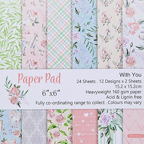 Yarumi Floral Scrapbook Paper Collection | With You | Wedding Album Themed Scrapbooking Paper Pad 6"×6" Single-Sided Patterned Paper Pack Pink Cardstock For Cardmaking/Crafts/Embellishment-24 Pages #TOP24