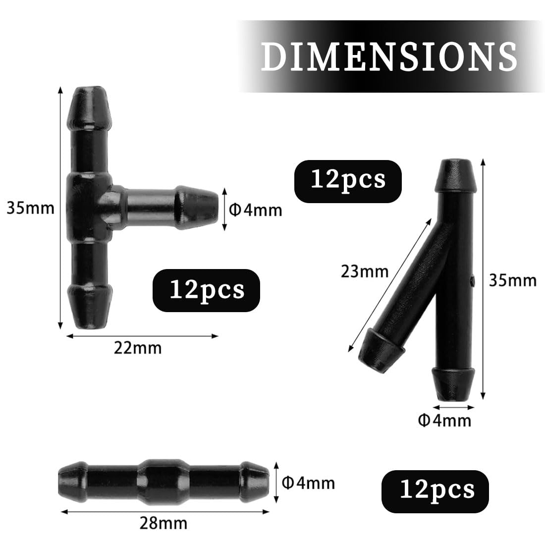 32 pezzi Connettore universale per lavacristalli 4 mm, kit di riparazione per tubi tergicristalli, connettore per tubi auto, pezzo dritto a Y a T