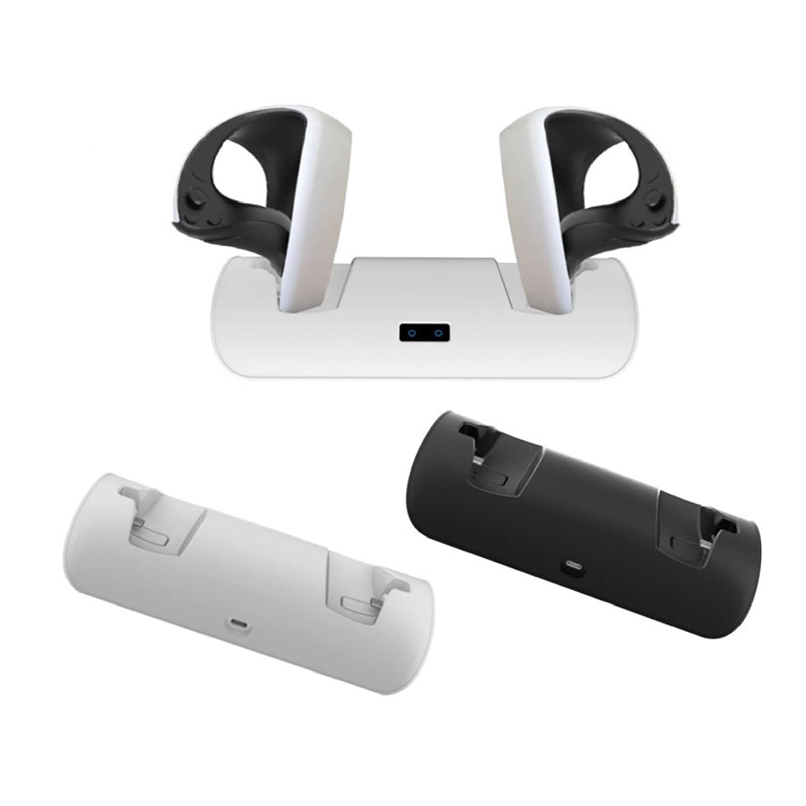 Doppia stazione di ricarica VR per controllo PS VR2, supporto per caricatore con maniglia VR, supporto di ricarica con indicatori luminosi a LED (nero)