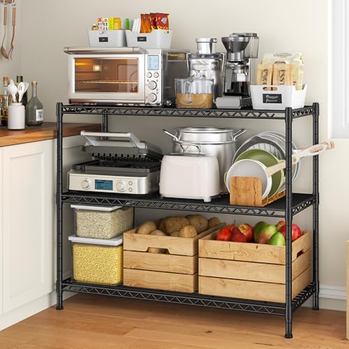 Image of DurayLoly 35.6 inch W Storage Shelves, 3 Tier Adjustable Metal Shelving Unit Heavy Duty Steel Wire Rack for Kitchen,Laundry,Pantry,Office,Garage, Closet,Black(35.6 inch Wx14 inchDx35.6 inchH)