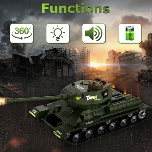ele ELEOPTION Remote Control RC Tank with Rotating Turret and Sound Tank Toy Gift for Kids Boys Girls 3-8 Years Army Tanks Military Vehicles Toys - Thumbnail 2