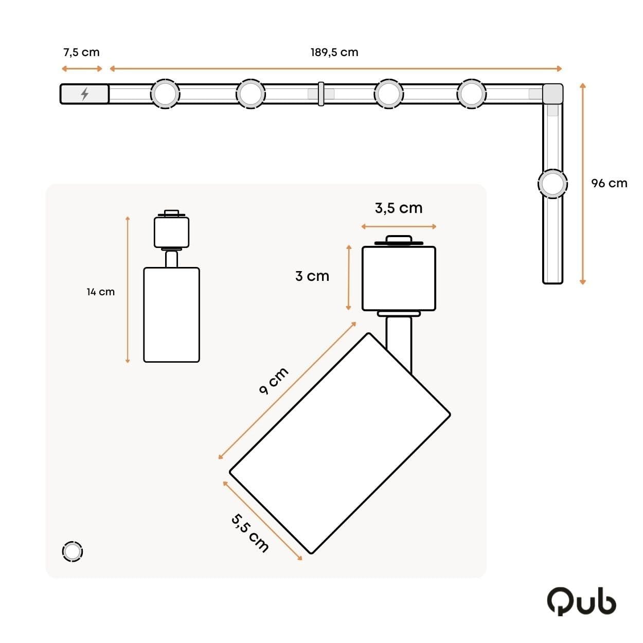 Qub Focus III 1-Phasen LED Schienensystem 300cm 5x GU10 Spots L-Form Deckenstrahler Weiß