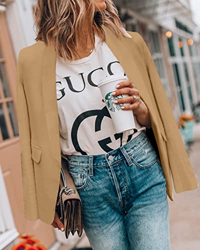 Newffr Womens Casual Blazer Jackets - Open Front Long Sleeve Lapel Collar Work Office Jackets Blazer Summer Outwear Brown #TOP1