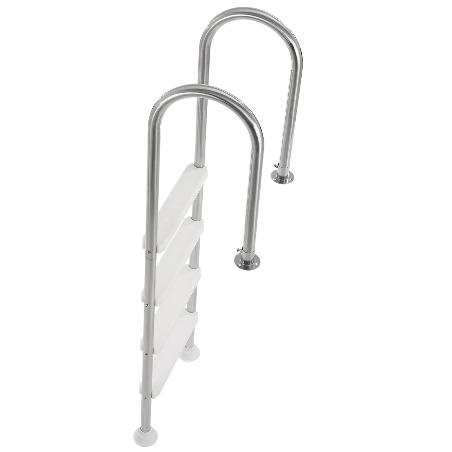 VEVOR Escalera para Piscina, 4 Escalones con Pasamanos Dobles y Escalones, Acero Inoxidable, Carga de 120 kg, para Piscinas Enterradas con Plataforma Montada, 600 x 445 x 1825 mm, Plata + Blanco