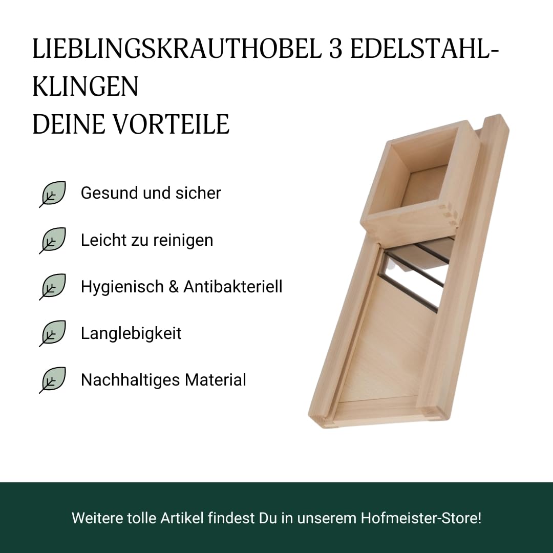 HOFMEISTER® Profi-Krauthobel Edelstahl-Klingen 80 cm - sicheres Schneiden von Weißkraut & Rotkraut dank beweglichem Schlitten, Gemüsehobel aus Buchen-Holz, Made in EU