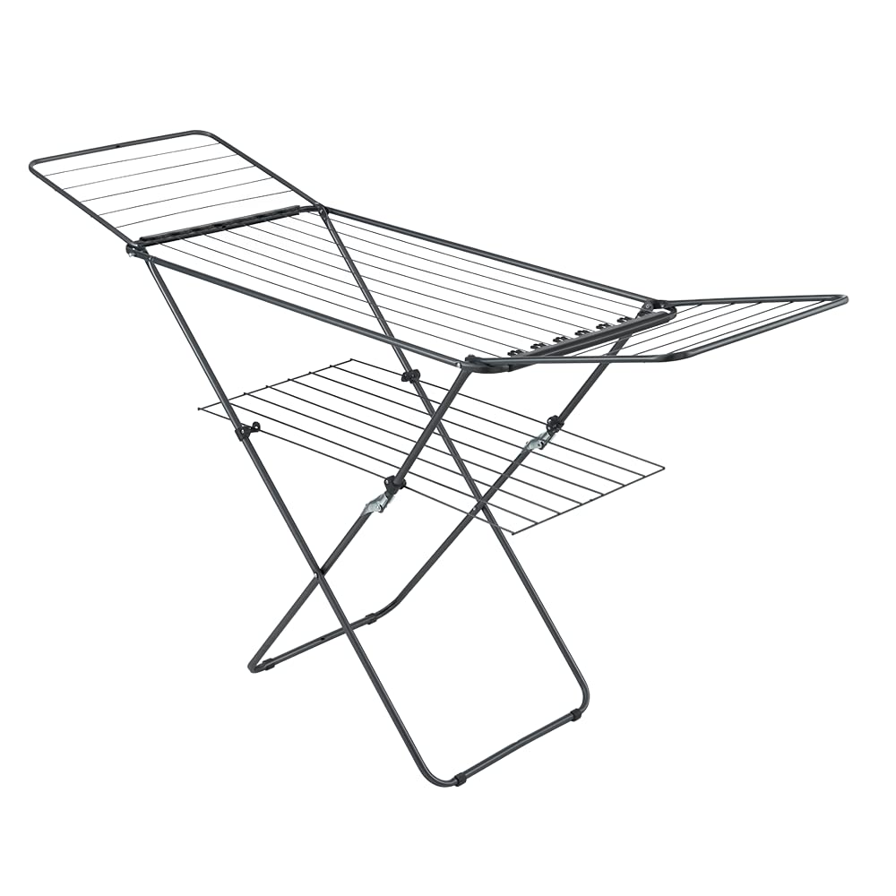 Metaltex Black Panarea - Heavy-Duty Wing Laundry Dryer - Clothes Horse With Rust-Proof Coating - Foldable Clothes Drying Rack - Indoor/Outdoor Clothes Airer, 26M Drying Space, 180 X 55 X 100 Cm