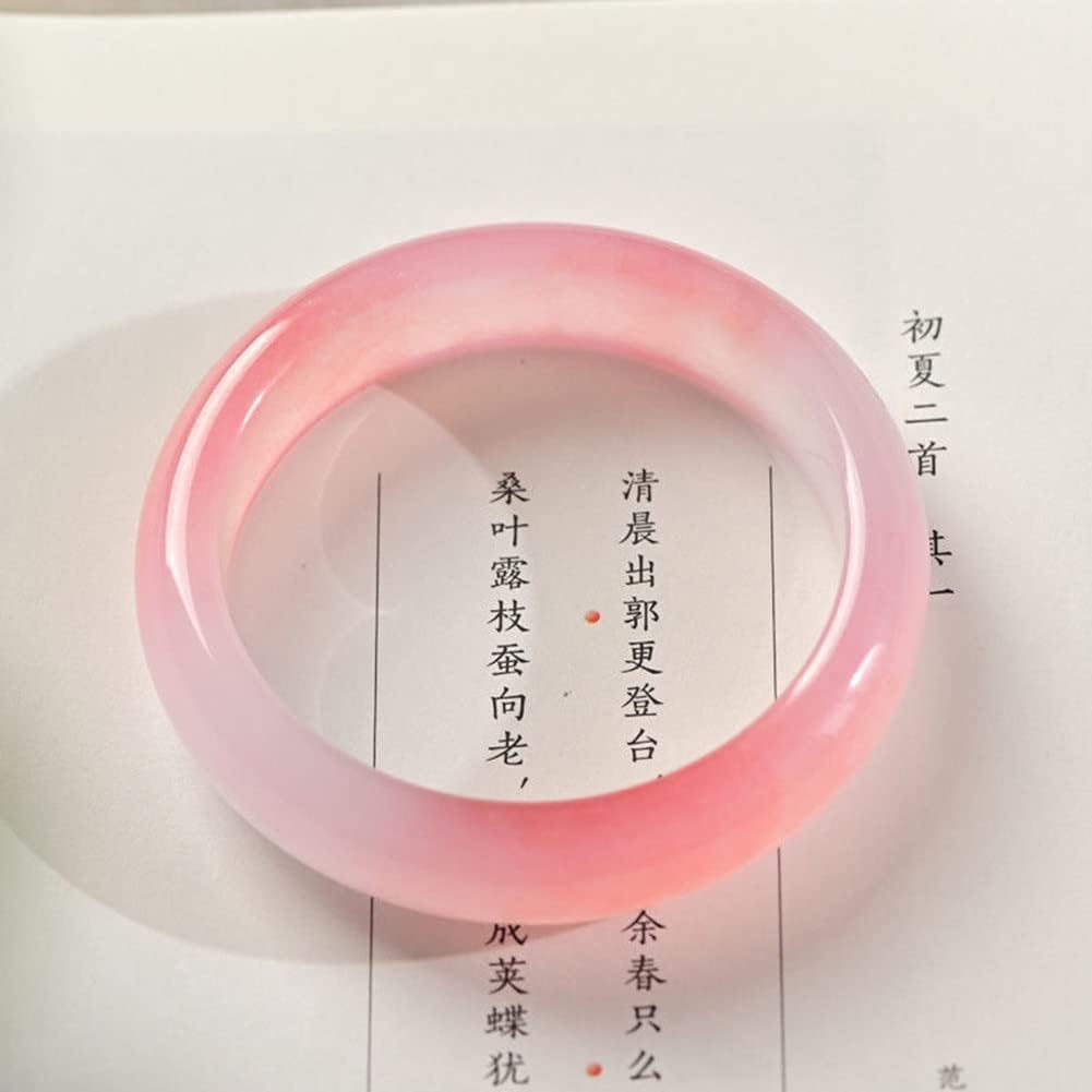 Pink Jade Bangle for Women, Natural Ice Hibiscus Agate Chalcedony Bangles Healing Colorful Jewelry Gift for Wife (Color : Pink Wide Strip, Size : 54mm)