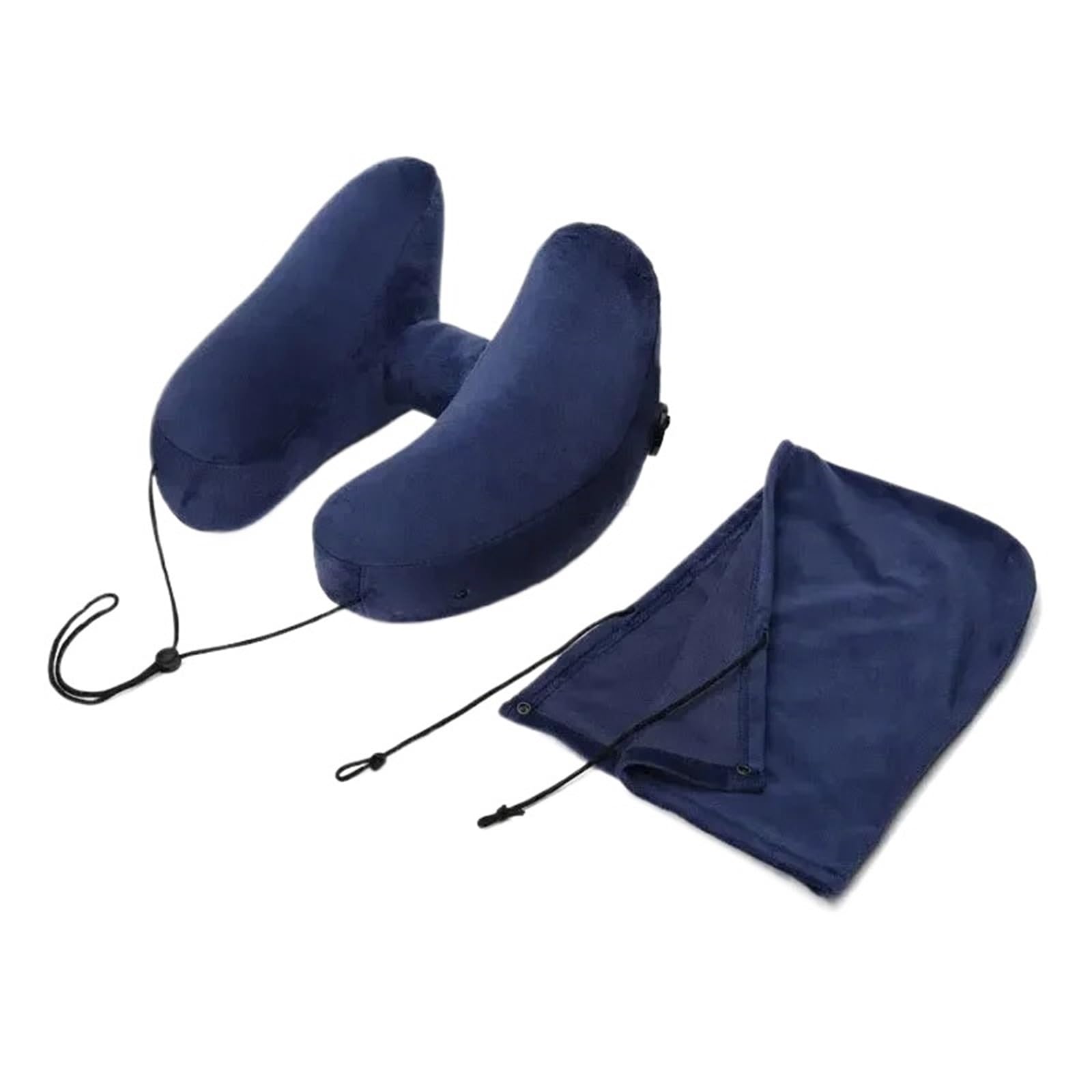 Almohada inflable con capucha para viaje en forma de U, para el cuello, para exteriores, coche, avión de larga distancia (azul)