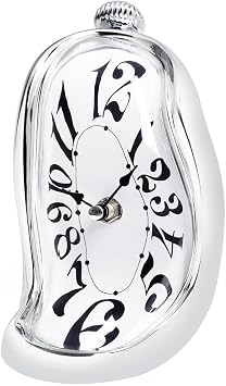Creative home clock with twisted high heel shape. Dali Melting Clock Ornament Wall hanging is a fun and creative gift for shelf or table display silver - Arabic numerals, twisted clock
