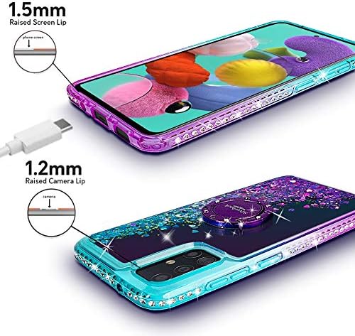 Silverback Galaxy A51 Case, Moving Liquid Holographic Sparkle Glitter Case with Kickstand, Bling Diamond Rhinestone Bumper W/Ring Slim Protective Samsung Galaxy A51 Case for Girls Women -Purple
