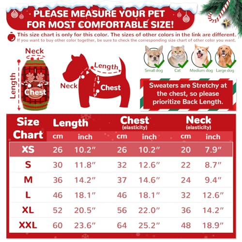 HRTTSY Dog Christmas Jumper with Harness Hole Red Plaid Elk Doggie Outfits Sweater for Small Medium Large Dogs Cats Warm Fall Winter Puppy Clothes Vest Pet Holiday New Year Costume - Image 3